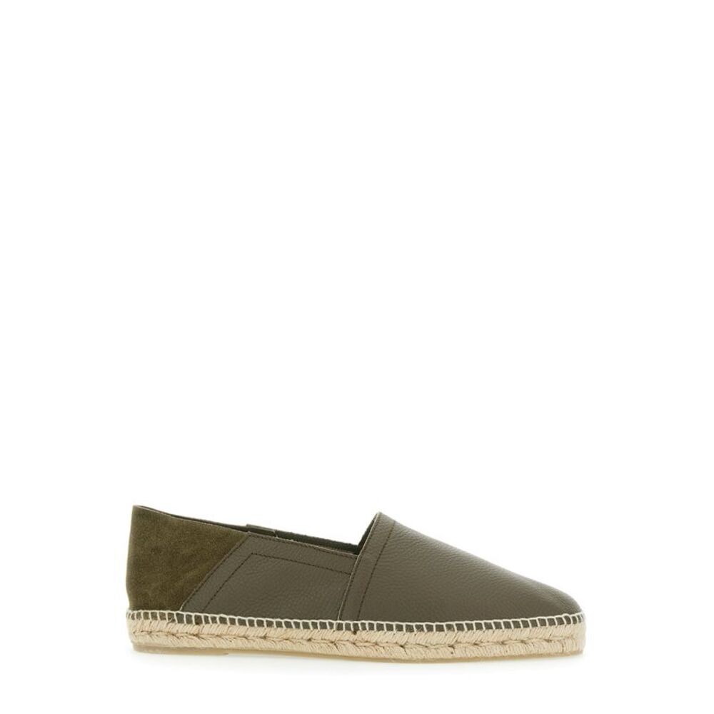Castañer Men 'Polo' Green Espadrillas With Braided Raphia Sole In Leather Man